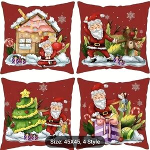 New 1pc, Christmas Square Cushion Cover, Santa Reindeer Gift  18"x18", T1MIS